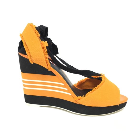 NEW Prada Lace Up Sandals Size 37.5/7.5 US Orange - Picture 2 of 10